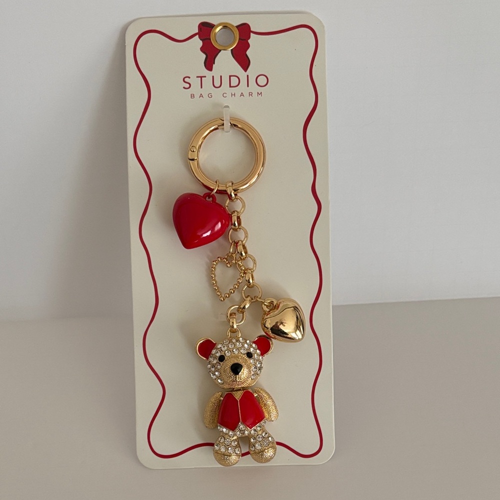 ☀️Studio Gold and Red Bling Bear Bag Charm